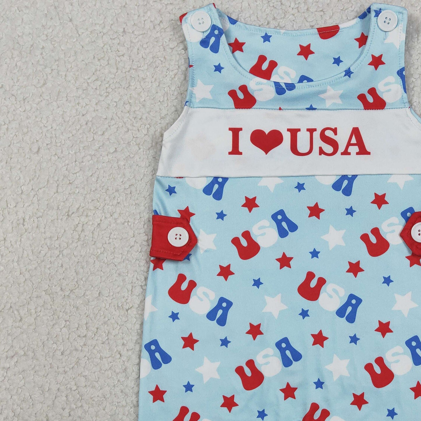 RTS NO MOQ milk silk SR4155 Baby Boys 4th of July I Love USA Sleeveless Romper
