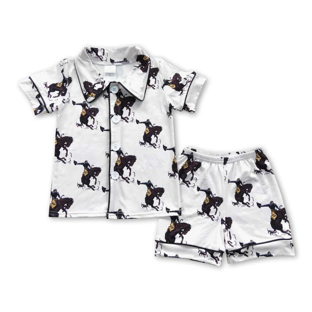 RTS NO MOQ Sibling Baby Boys Western Brown Face Shorts Pajamas