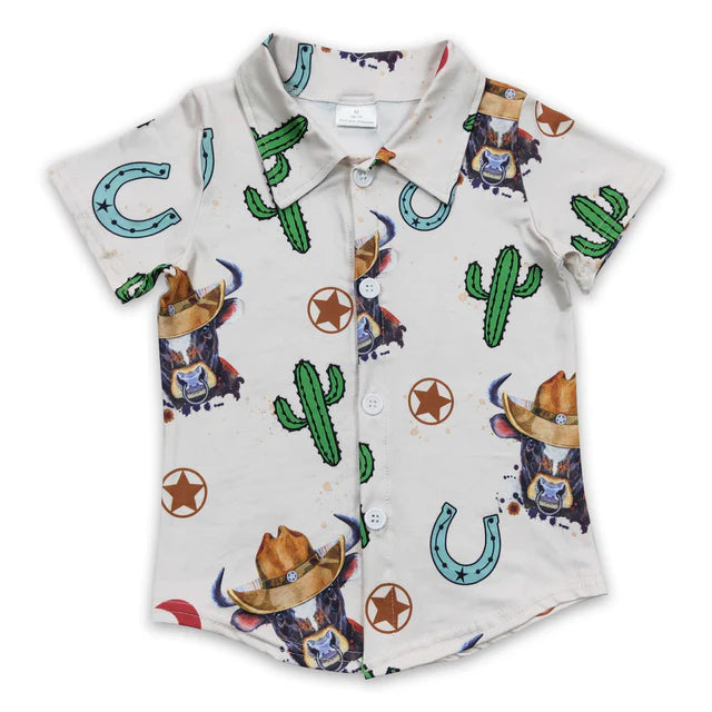 RTS NO MOQ Sibling Baby Boys Short Sleeve Western Button Shirts Top