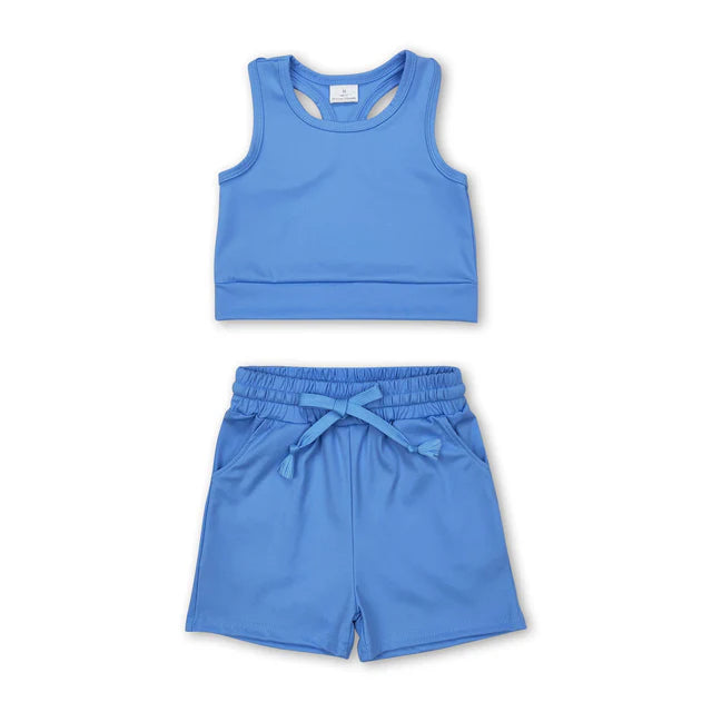 RTS NO MOQ Sibling Baby Girls Baby Girls Vest Top Yoga Sports Shorts Outfits