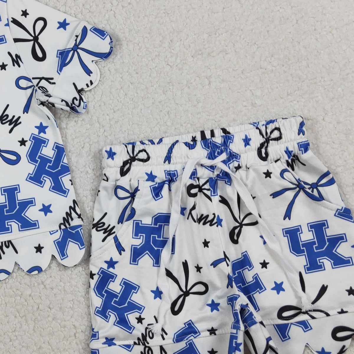 RTS NO MOQ GSSO3255 Baby Girls Star Bows Scallop Edge Top And Shorts Set Team Clothes Outfit for Kids