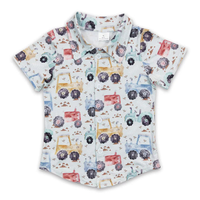 RTS NO MOQ Sibling Baby Boys Short Sleeve Western Button Shirts Top