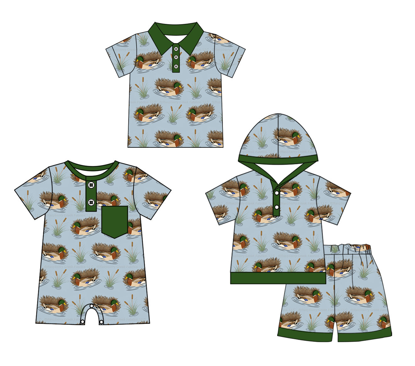 11.26 custom each style moq 5eta 4-6week Sibling Sister duck green baby boy short sleeve shorts sets and boy romper and top match design