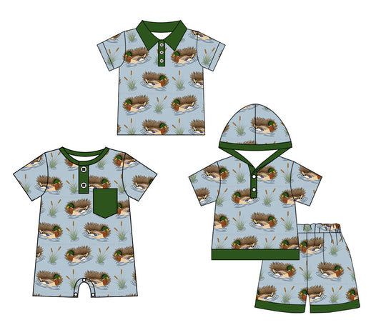 11.26 custom each style moq 5eta 4-6week Sibling Sister duck green baby boy short sleeve shorts sets and boy romper and top match design