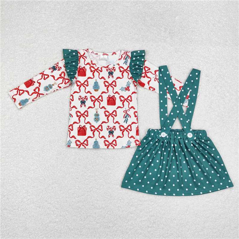 Baby Girls Christmas Polka Ruffle Collection - Top Overall Dress Set & Romper