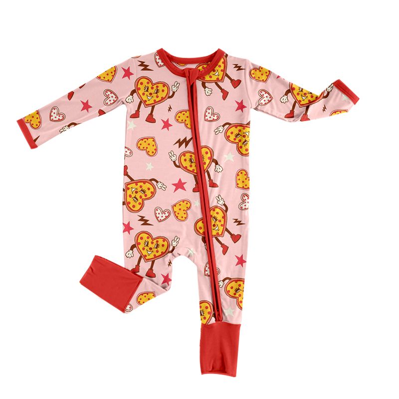 LR0885 Love Pizza Lightning Star Pink Zip Long Sleeve Jumpsuit
