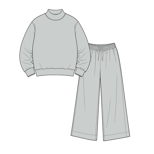 custom moq 5 mix size Baby Kids Casual Solid Color Long Sleeve Top Long Pants Light Gray Daily Clothes Set