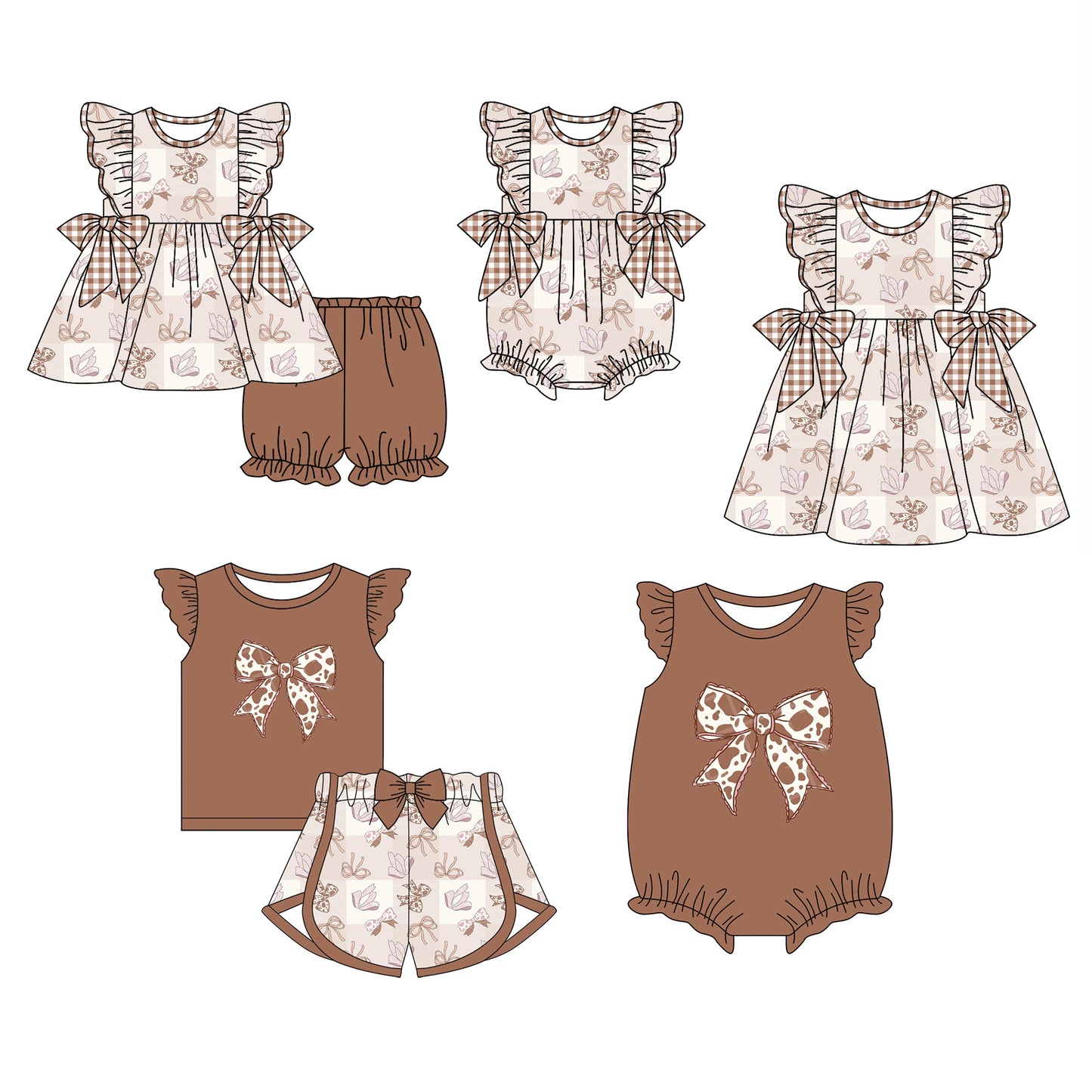 12.4 custom each style moq 5eta 4-6week Sibling Sister bow baby girl short sleeve shorts sets and sets 2 and girls romper and boy romper and dress match design