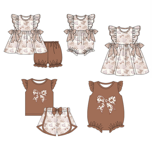 12.4 custom each style moq 5eta 4-6week Sibling Sister bow baby girl short sleeve shorts sets and sets 2 and girls romper and boy romper and dress match design