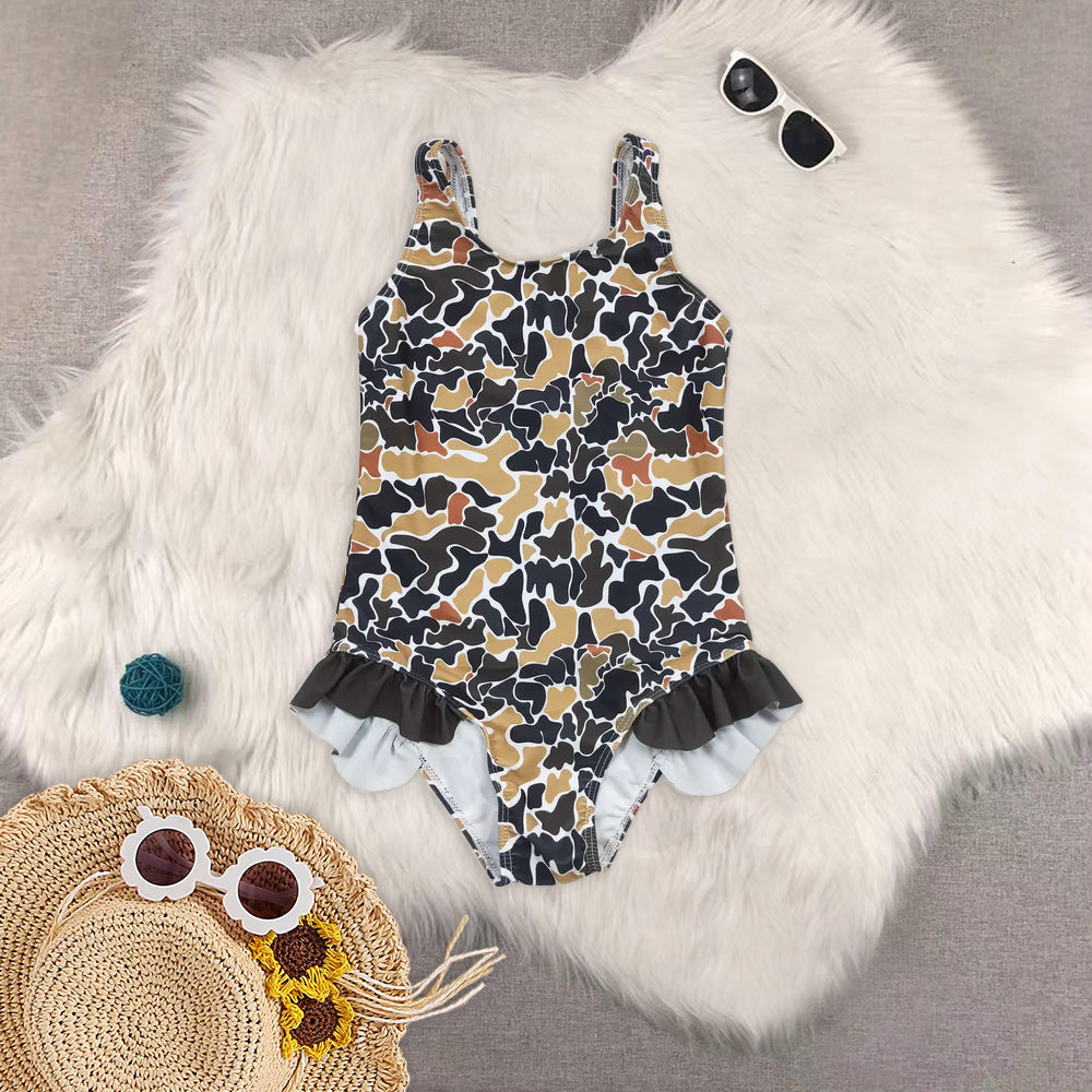 RTS NO MOQ baby girl clothes camouflage Short Skirt Set & Swimsuit