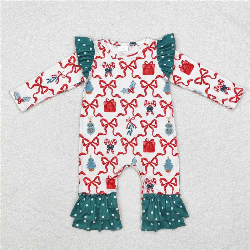 Baby Girls Christmas Polka Ruffle Collection - Top Overall Dress Set & Romper