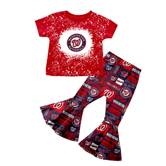 Custom summer teams baby girl clothes team brick red short sleeve pants sets-25.8.2