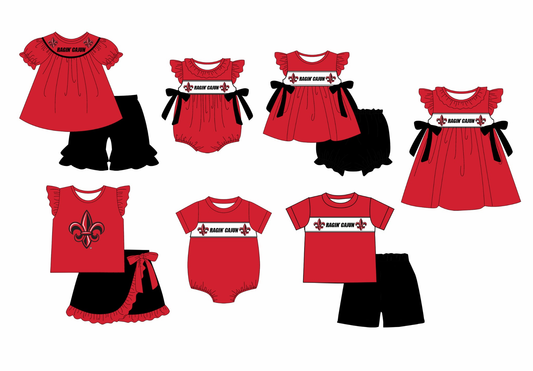 Custom summer teams baby girls clothes team red short sleeve shorts sets 3 and briefs sets and dress and rompers-25.7.23
