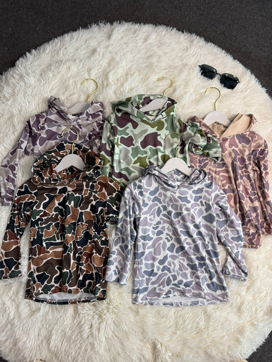 RTS NO MOQ Sibling baby boy clothes camouflage hooded long sleeved tops