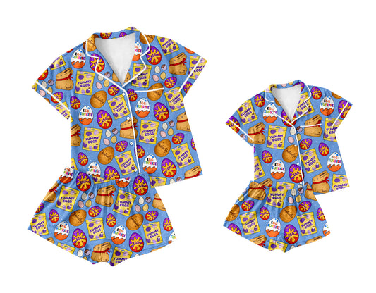12.4 custom each style moq 5eta 4-6week Sibling Sister easter baby boys short sleeve shorts sets and adult sets match design