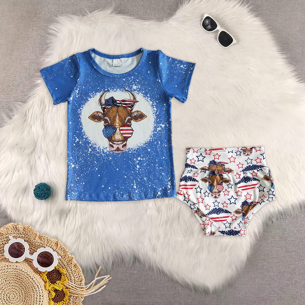 RTS NO MOQ baby girls clothes 4th of july short sleeve briefs sets