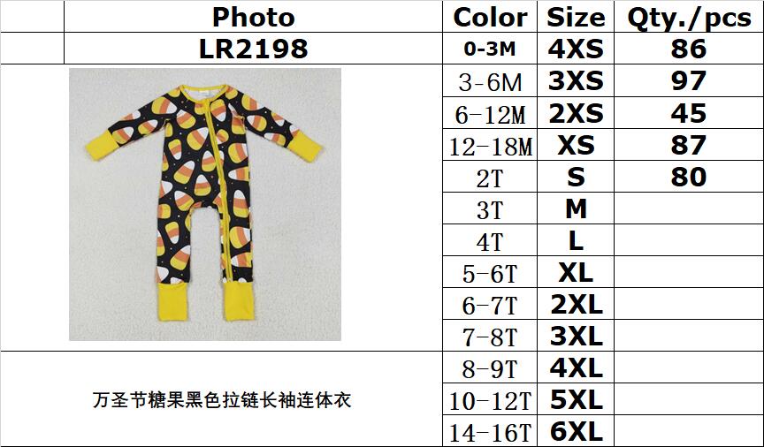 RTS NO MOQ LR2198 Halloween Candy Black Zipper Long Sleeve Bodysuit