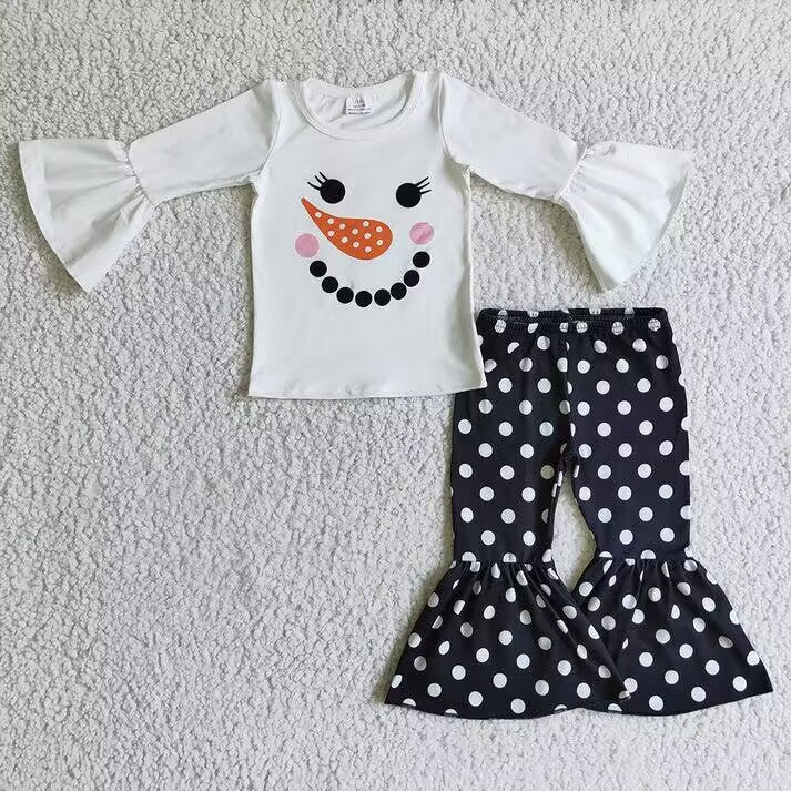 RTS NO MOQ Chili Snowman Print Long Sleeve Suit & Dress & Romper