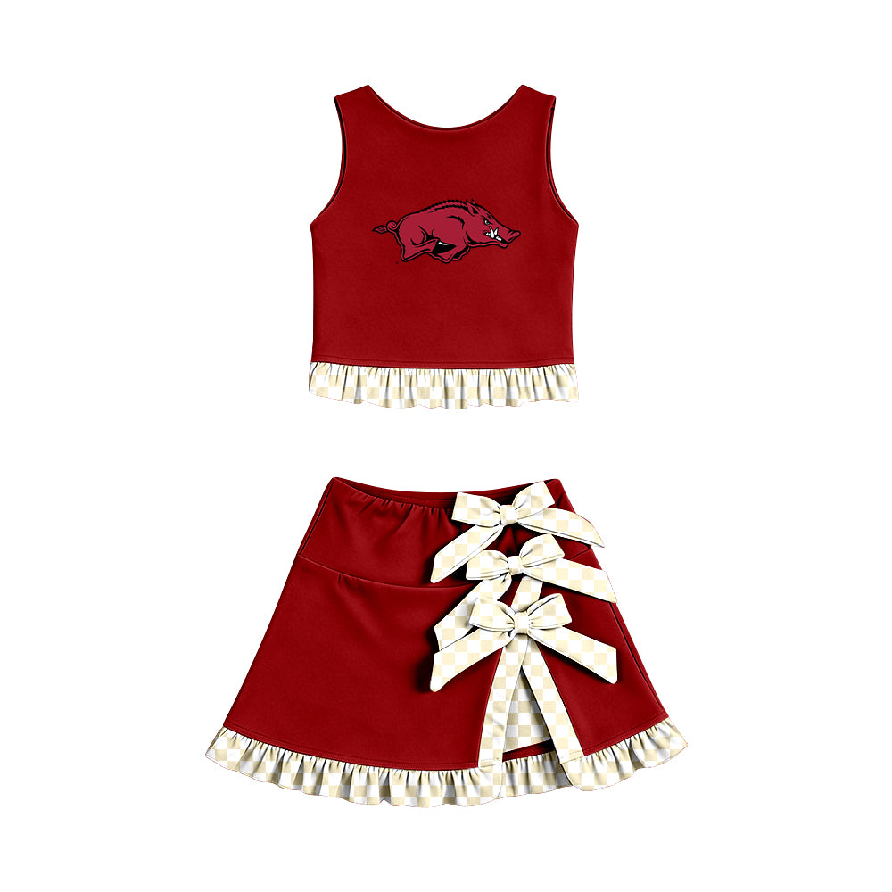 Custom moq 5 mix size summer teams Baby Girls Sleeveless Vest Top Bow Scallop Edge Skort Two Piece Yoga Active Clothes Sets