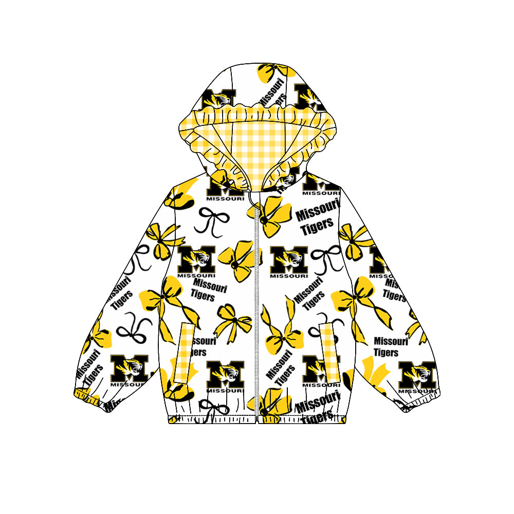 custom moq 5 mix size XFC070902 Baby Girls Bow  Pocket Zip Team Hoodie Long Sleeve Top