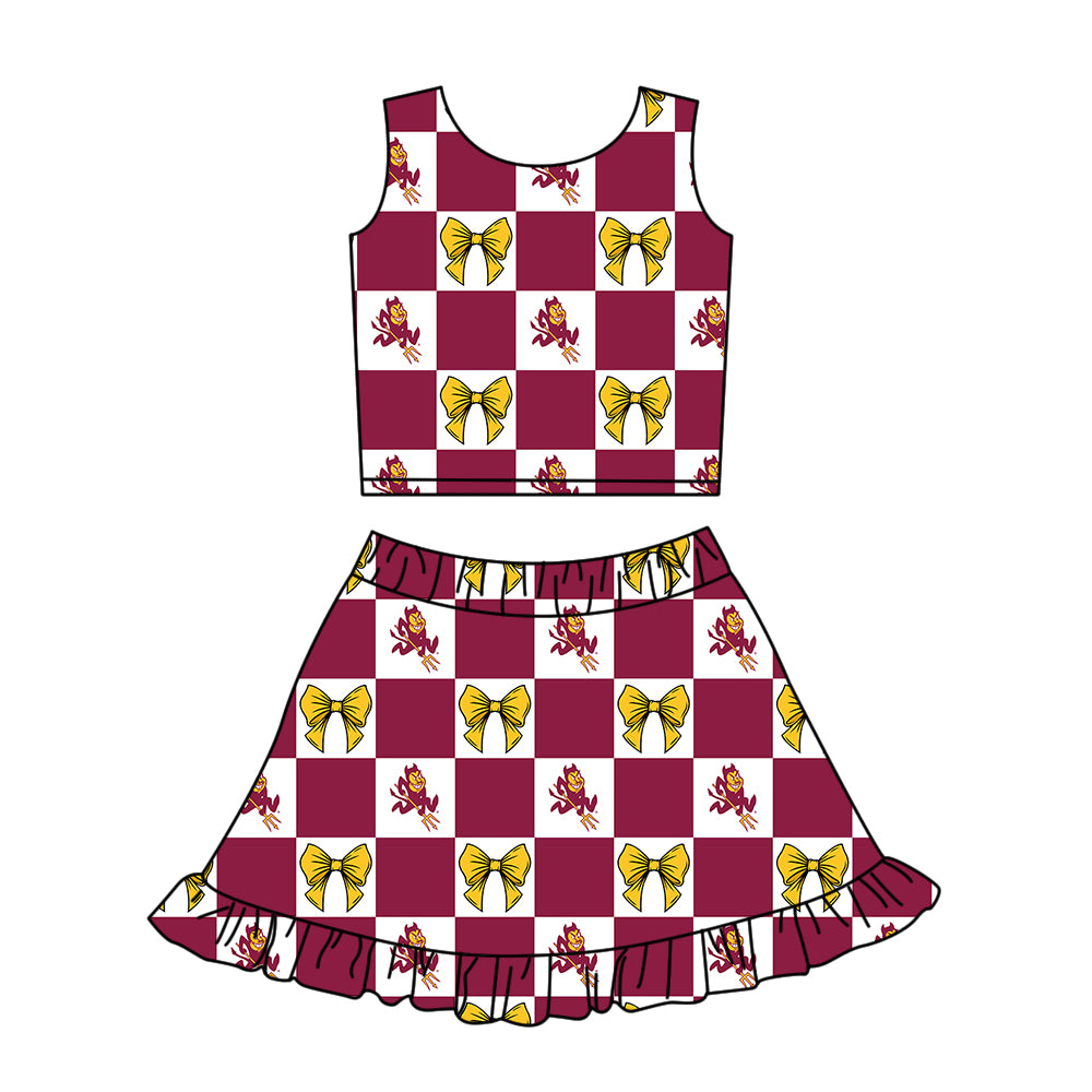 Custom moq 5 mix size Milk Silk Summer Girls' Set Bow Print Plaid Sleeveless Skirt 3-Piece Set Includes Dress and Shorts-26.1.27