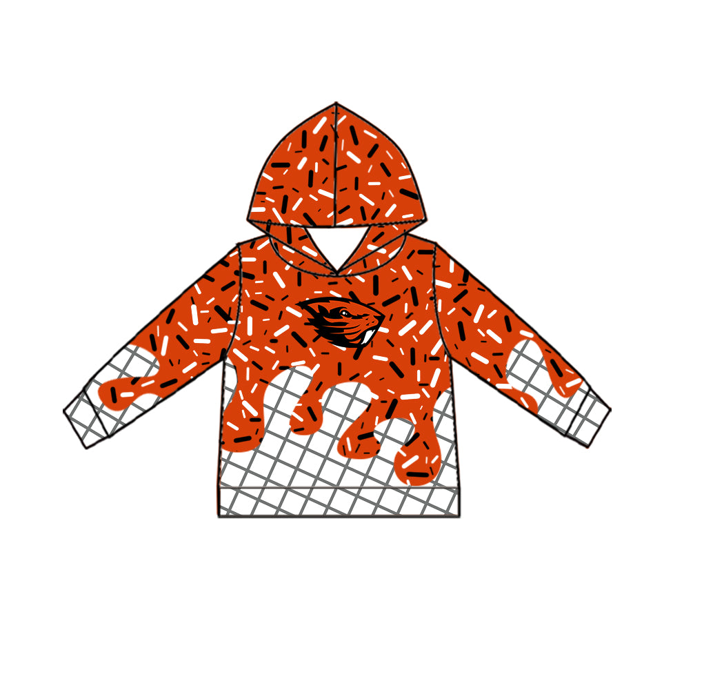 Custom moq 5 mix size milk silk summer teams Camo Hooded Short Sleeve Top Shorts Set Orange-Red Ice Cream Drips Hooded Top with Matching Shorts For Baby