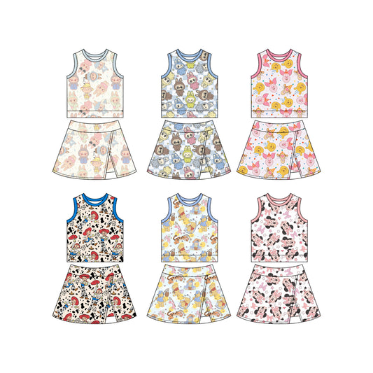 4.2 custom each style moq 5eta 4-6week Sibling Sister baby girls clothes Short sleeve yoga skirt sets dress 1 and dress 6 match family design