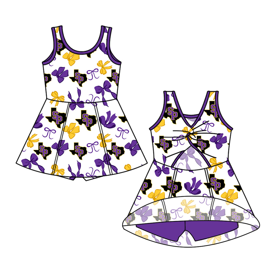 Custom moq 5 mix size milk silk summer teams Girls Sleeveless Bow Yoga Active Knee-Length Dresses