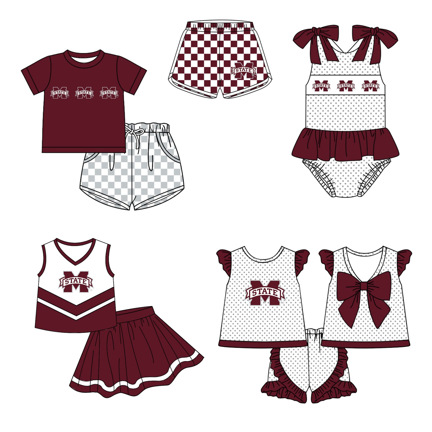 Custom moq 5 mix size milk silk summer teams Boy's Dark Red Short Sleeved Top Plaid Shorts Set Girl's Short-Sleeved Set with Matching Swimsuits Adult Shorts