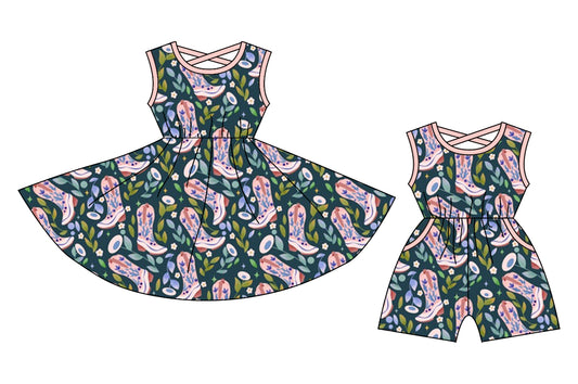 12.20 custom each style moq 5eta 4-6week Sibling Sister boots baby girl short sleeve shorts dress and jumpsuit match design
