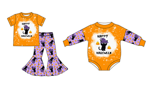 25.5.9 custom each style moq 5eta 4-6week Sibling Sister HAPPY HALLOWEEN baby girl short sleeve pants sets and rompers match family design