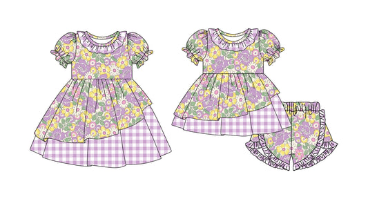 26.1.10 custom each style moq 5 eta 6-8week Sibling Sister floral baby short sleeve shorts sets and dress match design