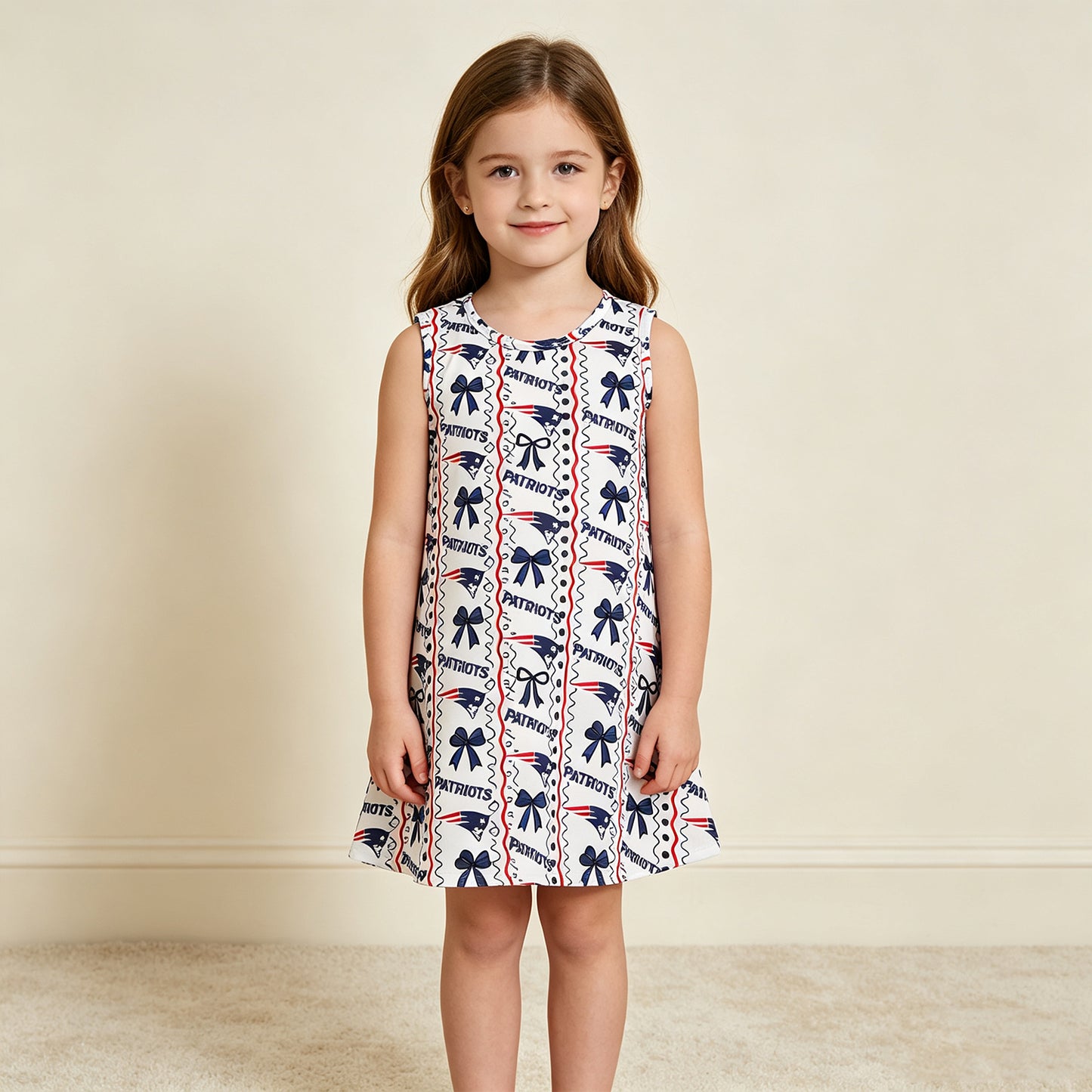 NEW RTS NO MOQ milk silk GSD4293 Baby Girls Bows Stripe Team Scallop Sleeveless Knee Length Dress