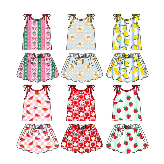 4.7 Custom moq 5 mix size Sibling Baby Girl's Checked Sleeveless Top Scallop Skirt Set Cute Casual Outfit