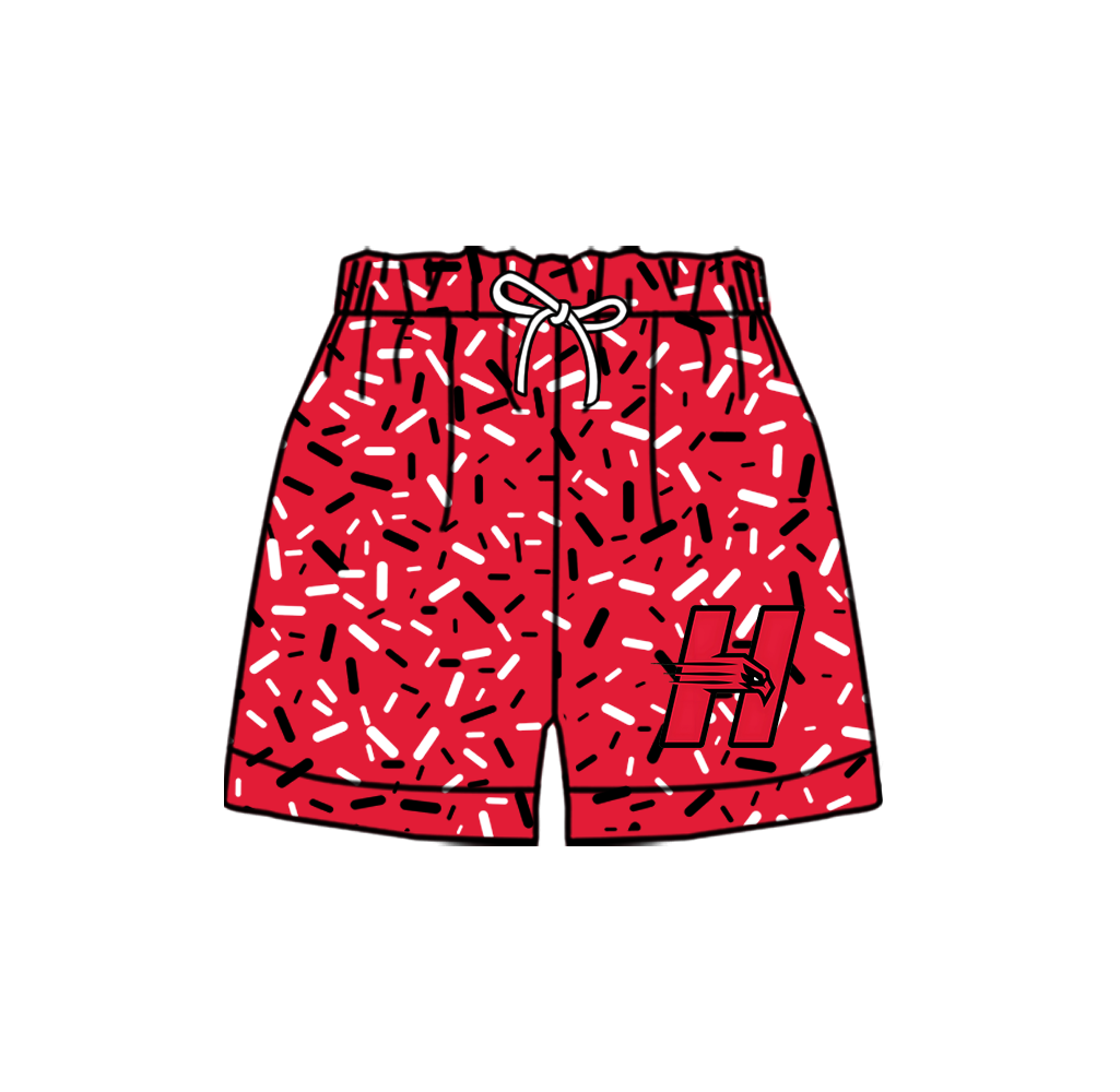 custom moq 5 mix size MSD082405 Baby Kids Team Black White Sprinkle All‑Over‑Print Casual Drawstring Elastic Waist Sport Shorts