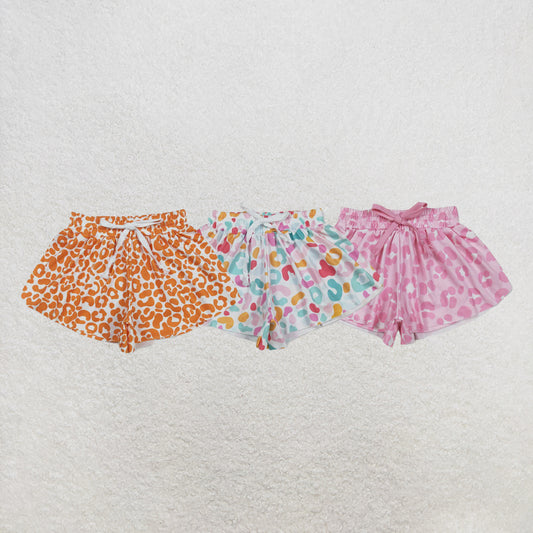 RTS NO MOQ Sibling Baby Girls Colorful Bows Leopard Skorts Ruffle Summer Shorts Bottoms