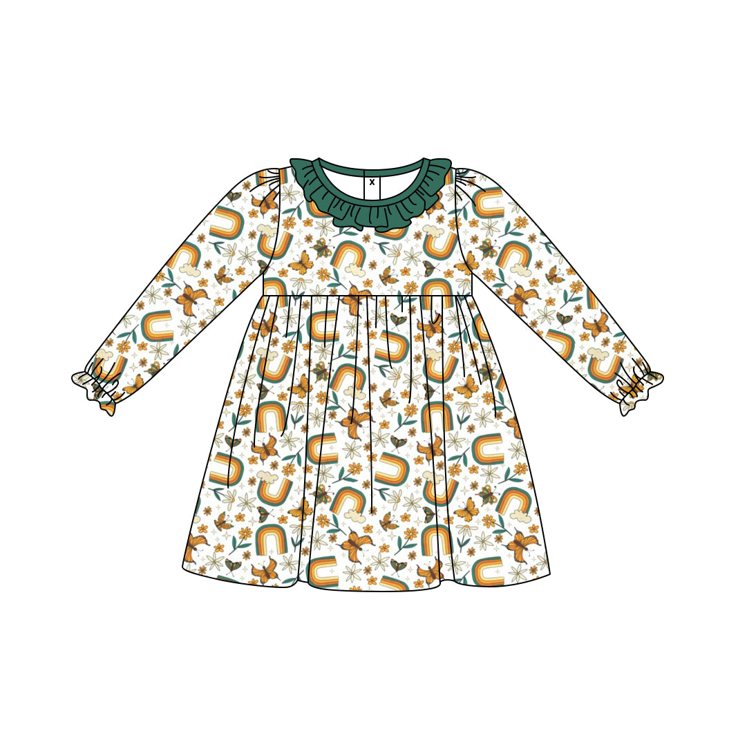 7.26 custom each style moq 5eta 4-6week Sibling Sister rainbow floral baby girls sets and dress and rompers match family design