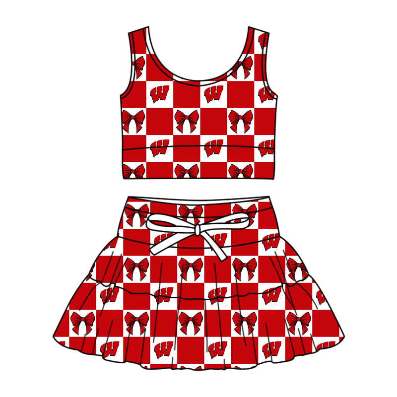 Custom moq 3 or 5 mix size milk silk summer teams baby girl clothes bow red sleeveless skirts sets-26.1.23