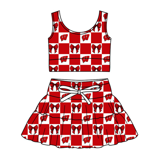 Custom moq 3 or 5 mix size milk silk summer teams baby girl clothes bow red sleeveless skirts sets-26.1.23
