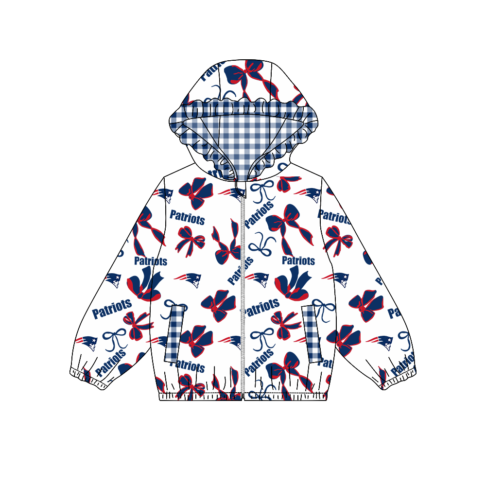 custom moq 5 mix size MSD072503 Baby Girls Bow Print White Long Sleeve Zip Hooded Team Casual Jacket Top