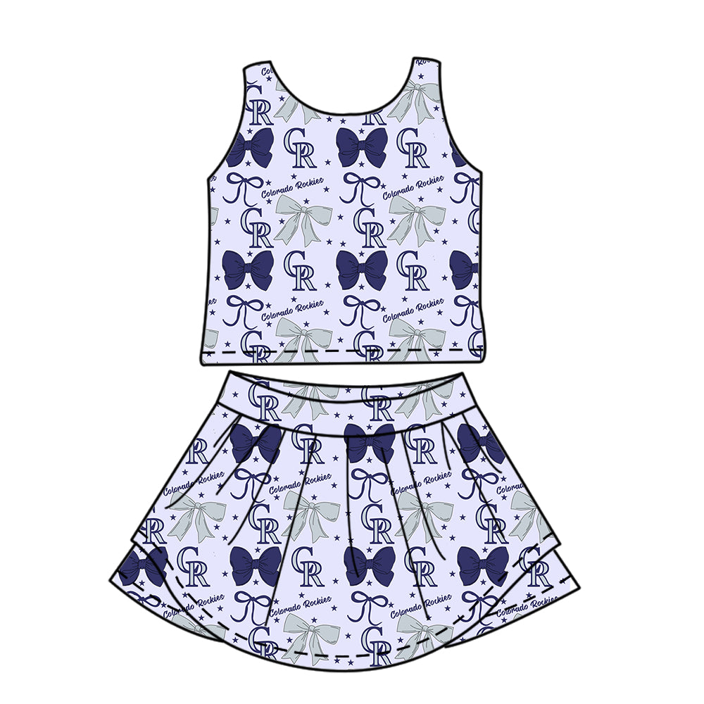 Custom moq 5 mix size milk silk summer teams baby girls clothes team bow blue sleeveless skirts sets and dress 1 and dress 2 and top-25.6.20