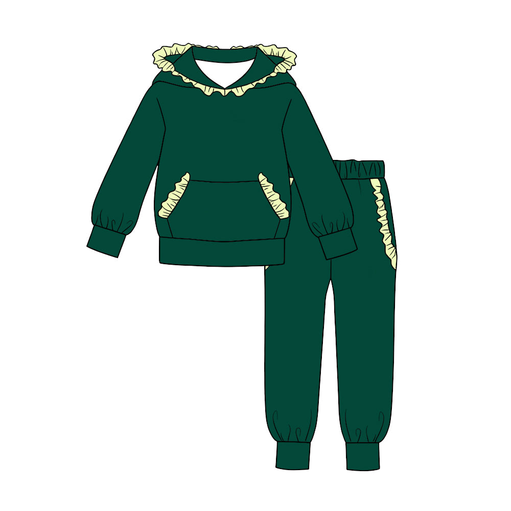 custom moq 5 mix size Solid-color cotton long-sleeve top and pants set (green and yellow) blank offer custom logo (Copy)