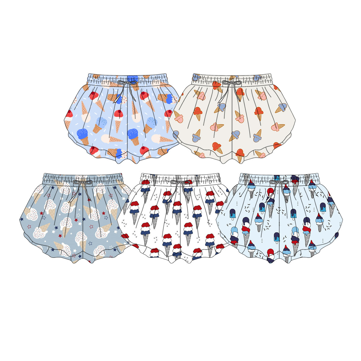 Custom moq 5 mix size Sibling Baby Girl Ice Cream Print Shorts Yoga 4th of July Outfit