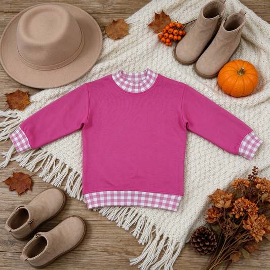 NEW RTS NO MOQ fleece GT1800 Sweatshirt Material Kids Girls Hot Pink Long Sleeve Fall T‑shirts Casual Tops