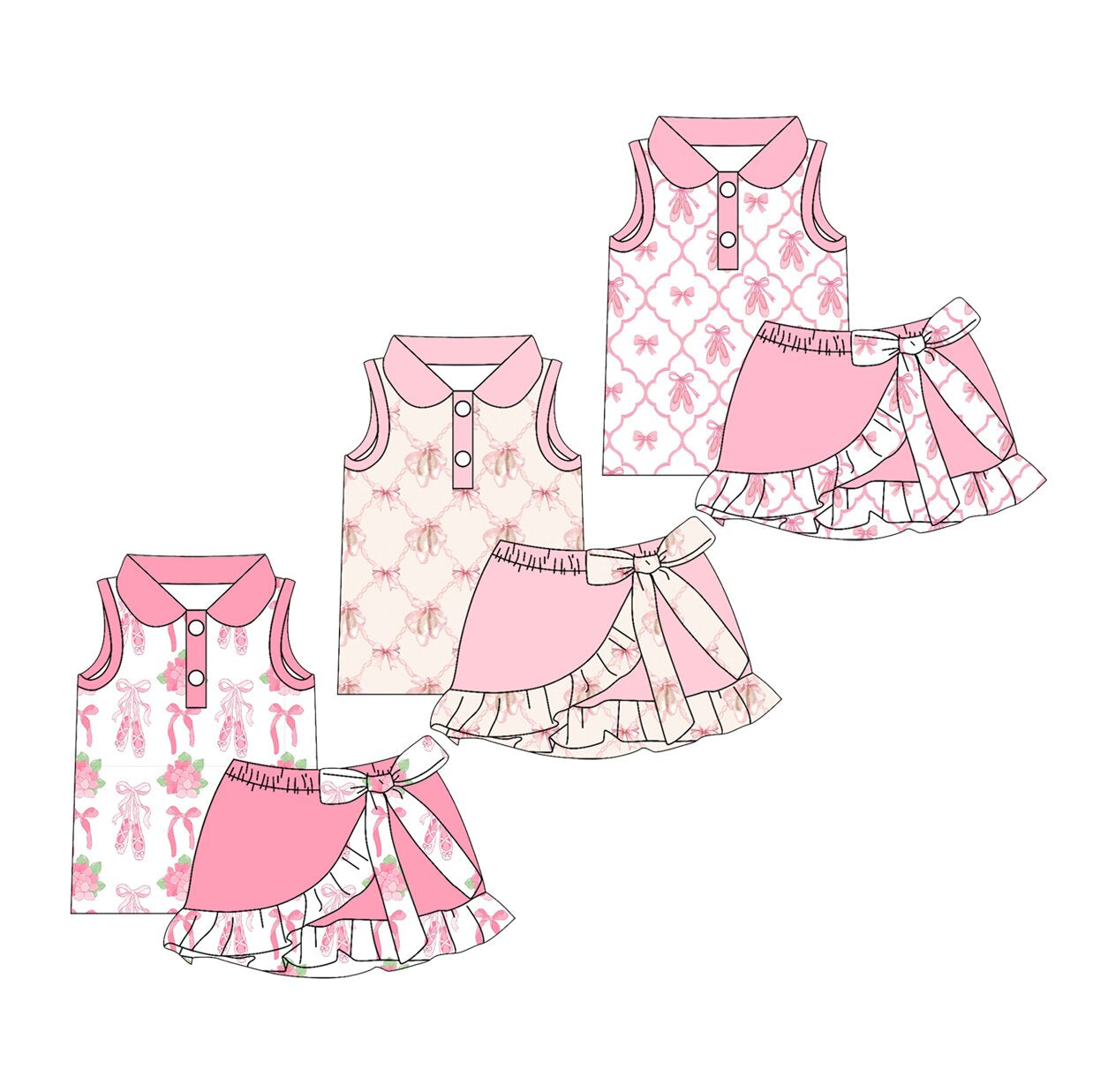 26.1.24 custom each style moq 5 eta 6-8week Sibling Sisters ballet shoes baby girl clothes short sleeve skirts sets 3 match family design