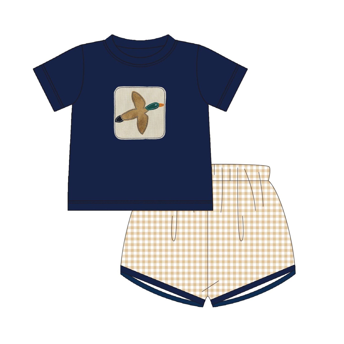5.16custom each style moq 5eta 4-5week Sibling Sister duck print blue boys triangle suit and romper and set