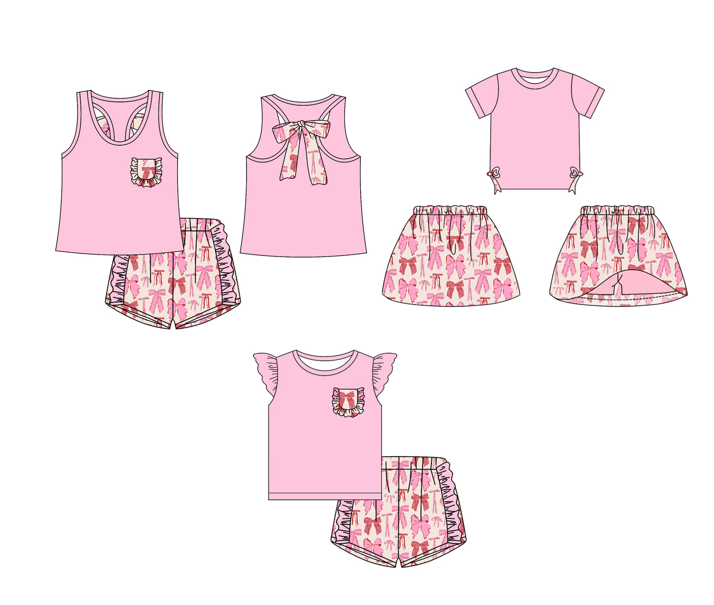 12.14 custom each style moq 5eta 4-6week Sibling Sister bow baby girl short sleeve shorts sets 1 and sets 2 and dresses match design