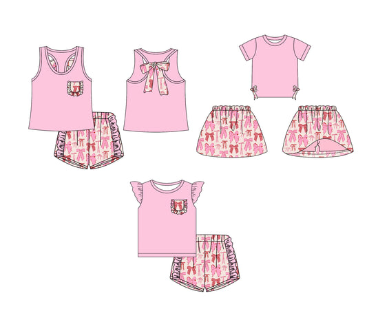 12.14 custom each style moq 5eta 4-6week Sibling Sister bow baby girl short sleeve shorts sets 1 and sets 2 and dresses match design