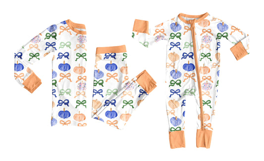 25.7.26 custom each style moq 5eta 4-6week Sibling Sister pumpkin bow baby boy long sleeve pants sets and rompers match family design