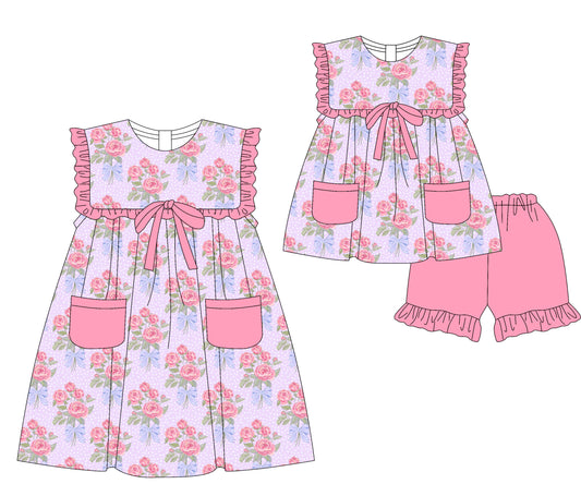 3.19 Custom moq 5 mix size Sibling Baby Girl's Pink Sleeveless Top And Shorts Set Cute Dress for Summer